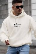 Erkek Baskılı Kapüşonlu Ve Kordon İpli Sweat - Beyaz resmi